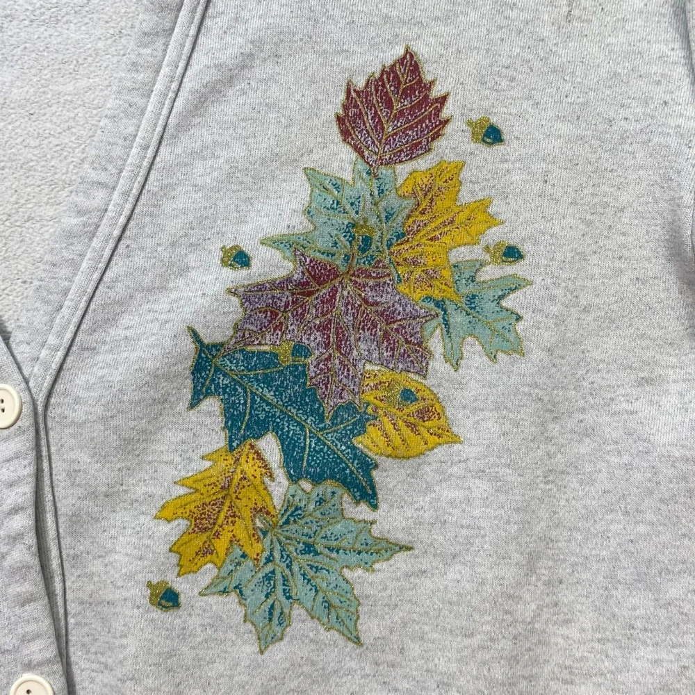 Active Wear‎ Sweatshirt Cardigan L Womens Gray Vintage Fall Leaf Graphic Pockets - Picture 2 of 11